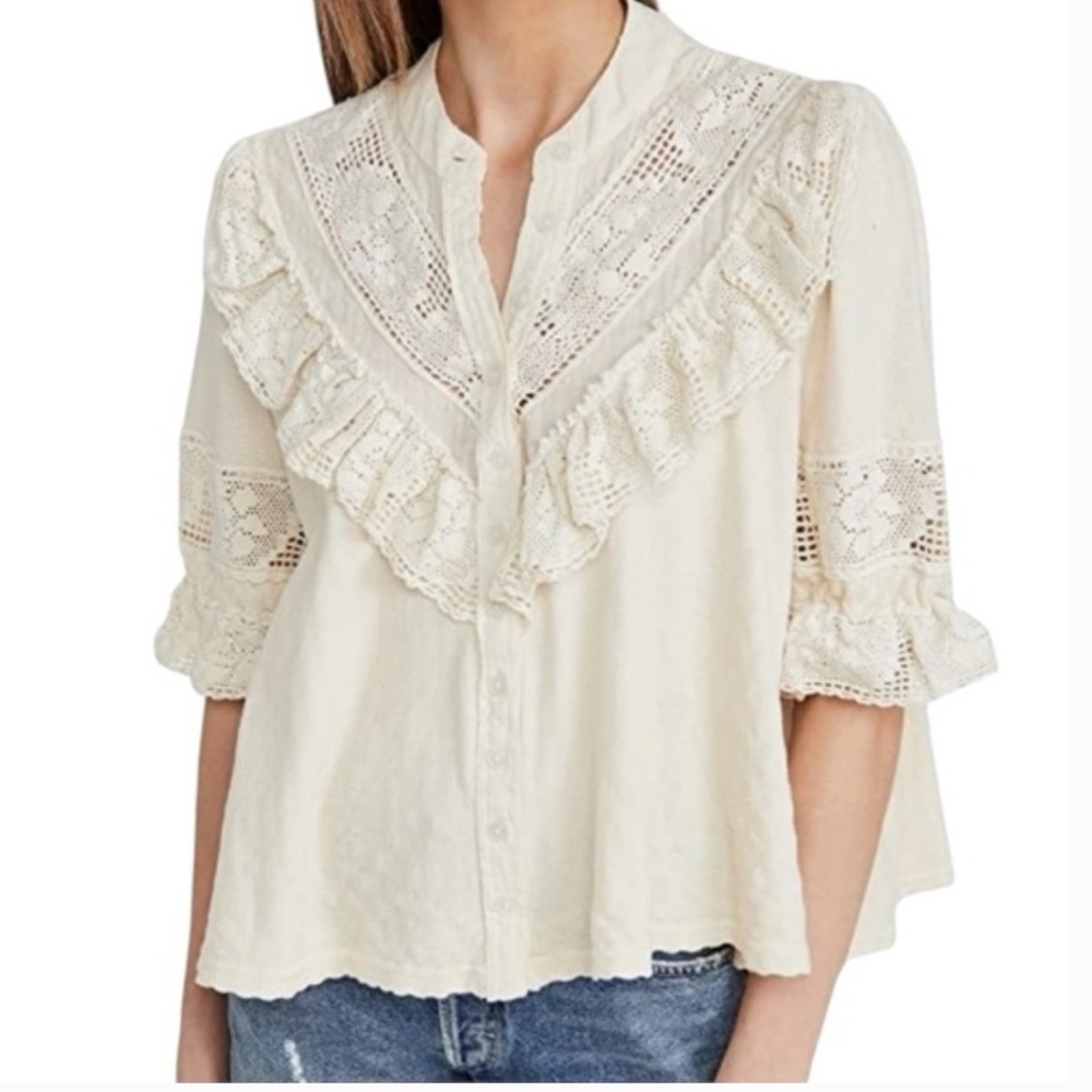 Free People Cream Walk in the Park Top